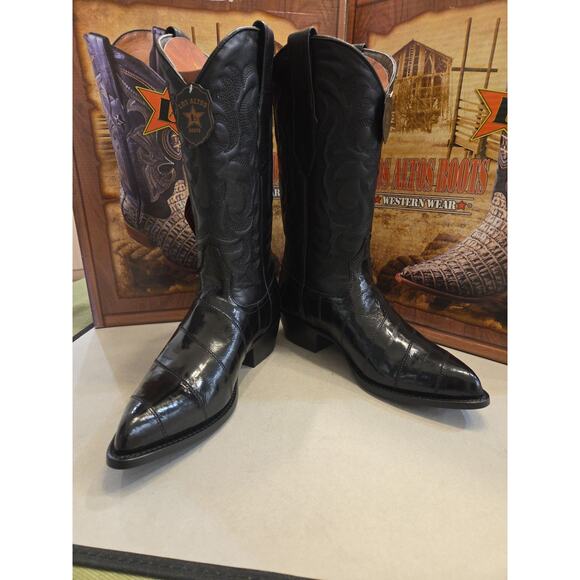 LOS ALTOS MEN BLACK GENUINE EEL WESTERN COWBOY BOOT J-TOE 1990805 EE+ main image 9